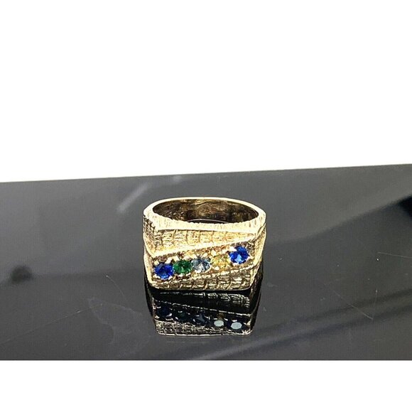 Statement Ring 10k Yellow Gold Cubic Zirconia Multi Color Gemstone Unisex Size 7 - Picture 13 of 14